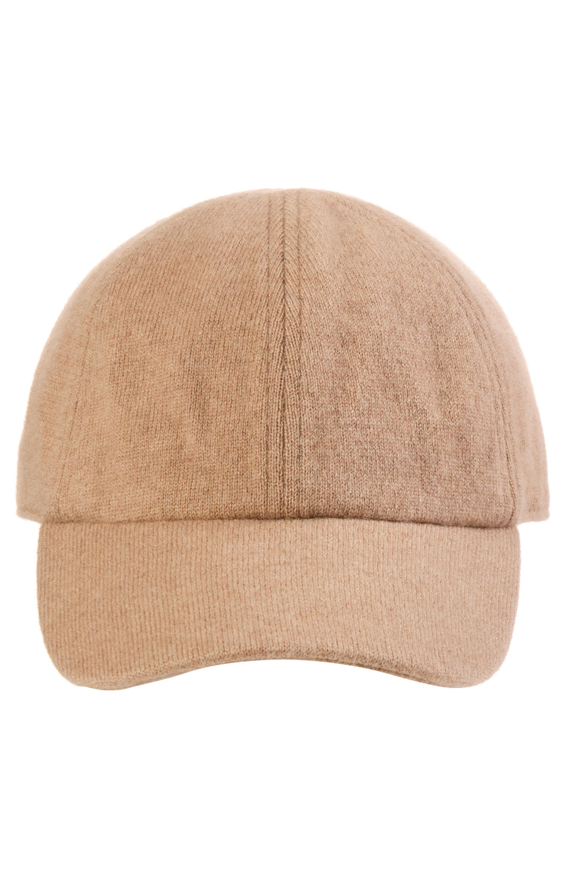 WOMEN'S CASHMERE KNIT BASEBALL CAP in camel