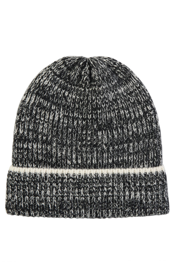 CASHMERE MARL CHUNKY RIB KNIT HAT in black