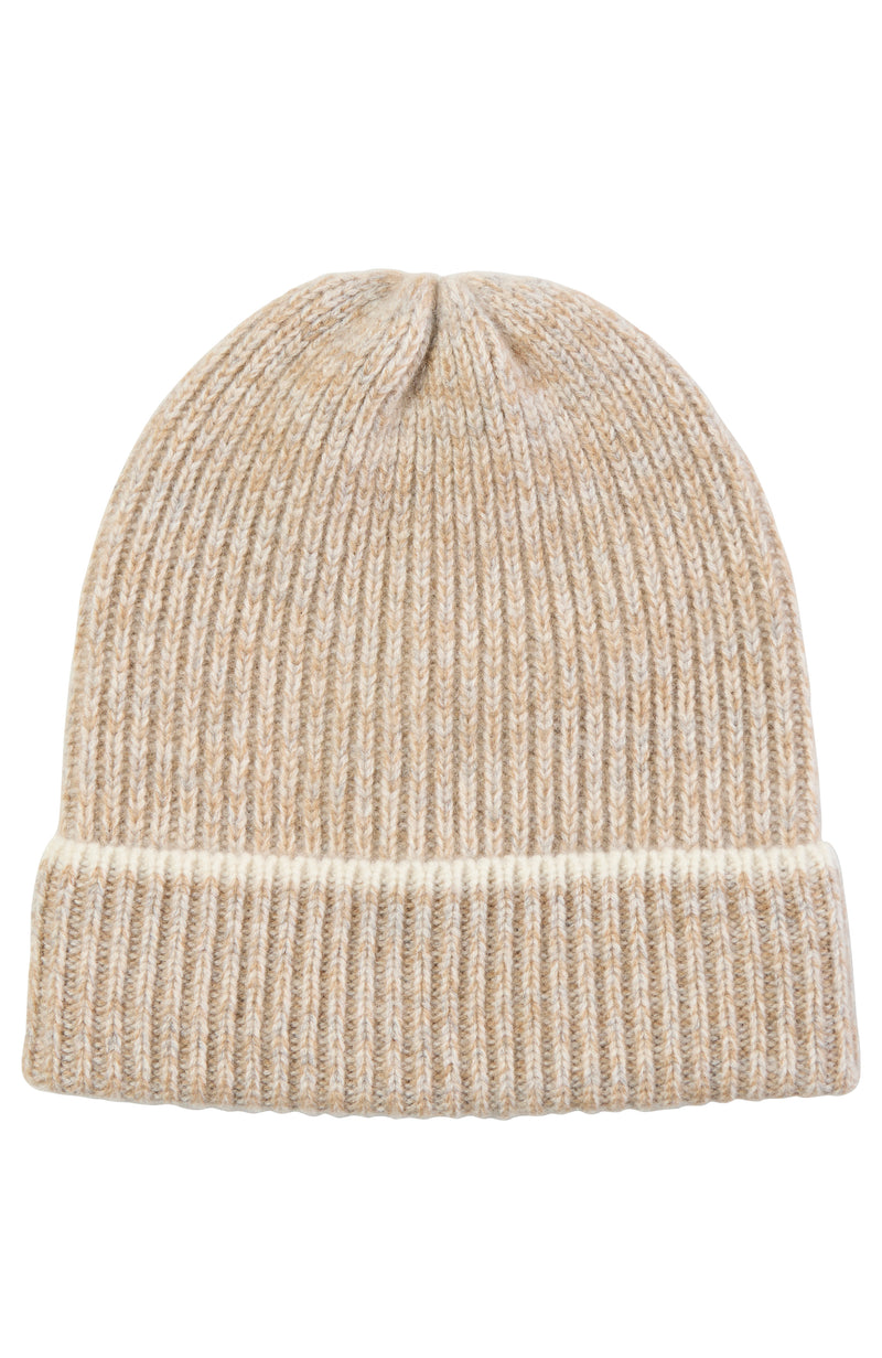 CASHMERE MARL CHUNKY RIB KNIT HAT in oat