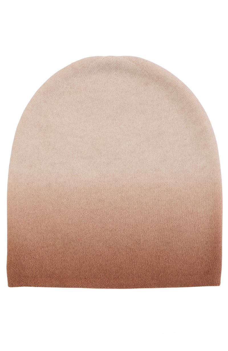 CASHMERE DIP DYE SLOUCHY HAT in camel-natural