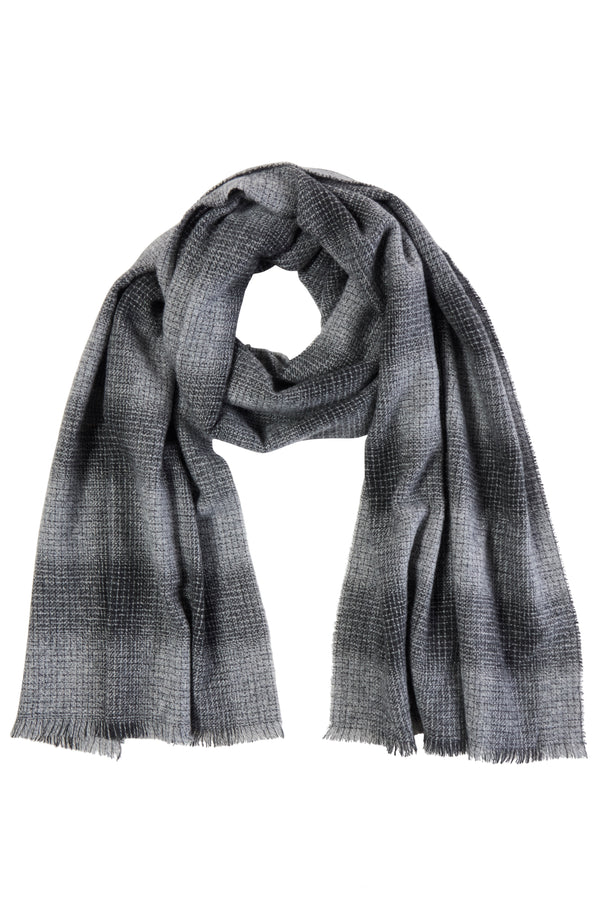 CASHMERE LIGHTWEIGHT OMBRE WINDOW PANE WOVEN SCARF in grey