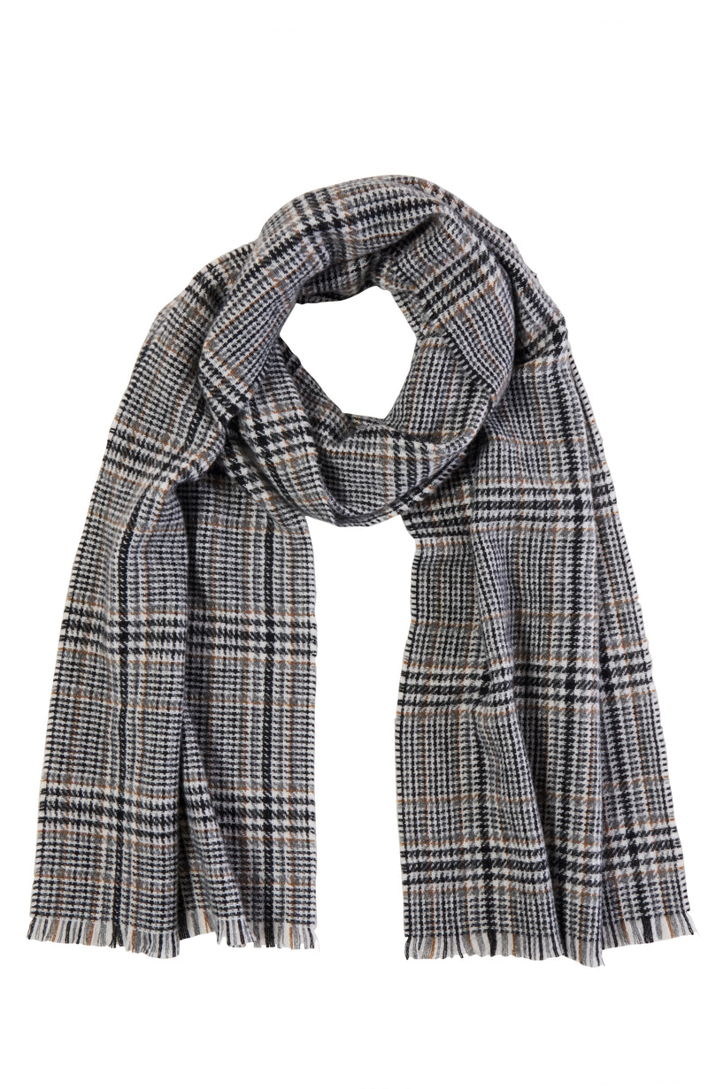 CASHMERE WINDOW PANE PLAID WOVEN SCARF in black