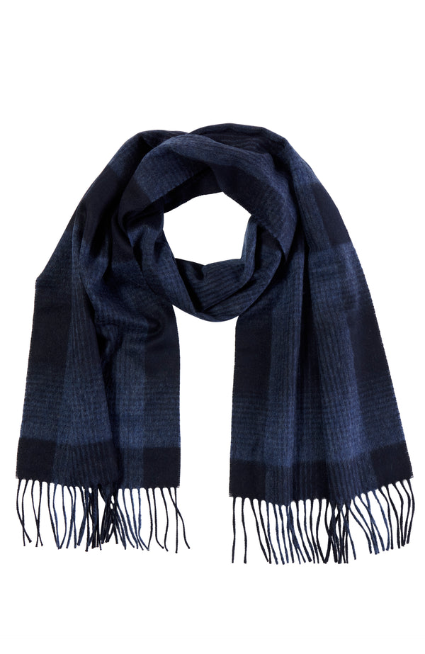 CASHMERE EXPLODED OMBRE WINDOW PANE WOVEN SCARF in navy