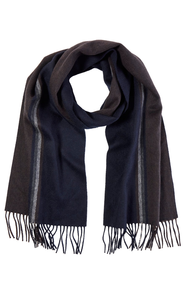 CASHMERE DOUBLE FACE COLORBLOCK WOVEN SCARF in navy