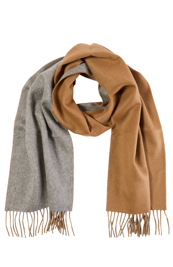 CASHMERE DOUBLE FACE WOVEN SCARF in grey-camel