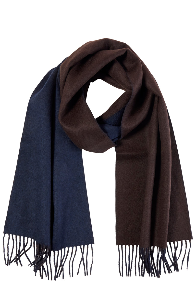 CASHMERE DOUBLE FACE WOVEN SCARF in navy-brown