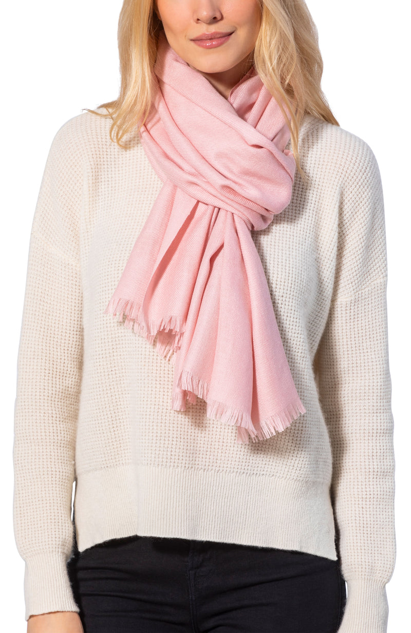 model wearing CASHMERE BLEND SOLID WRAP in light pink