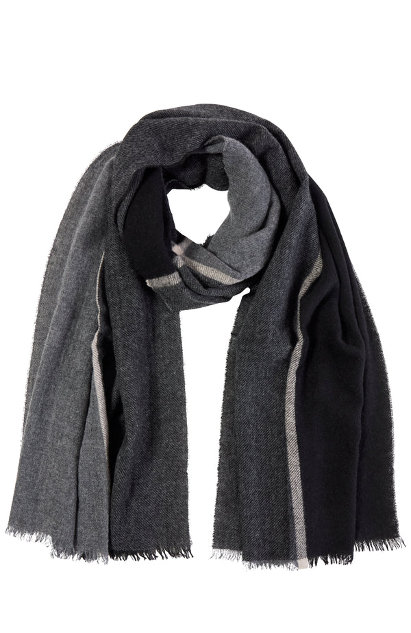 CASHMERE LIGHT WEIGHT COLORBLOCK WOVEN SCARF in black