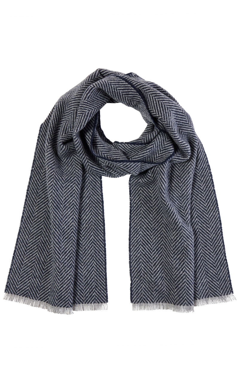 CASHMERE MARLED HERRINGBONE WOVEN SCARF in navy